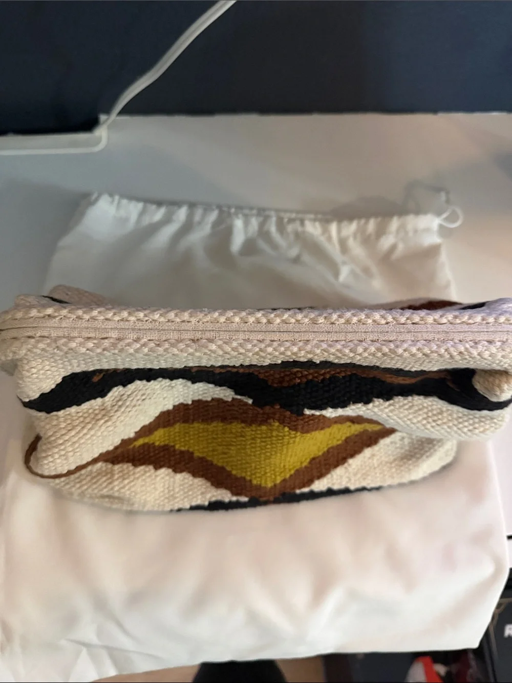ZARA Cream Woven Cosmetic Pouch with Geometric Pattern